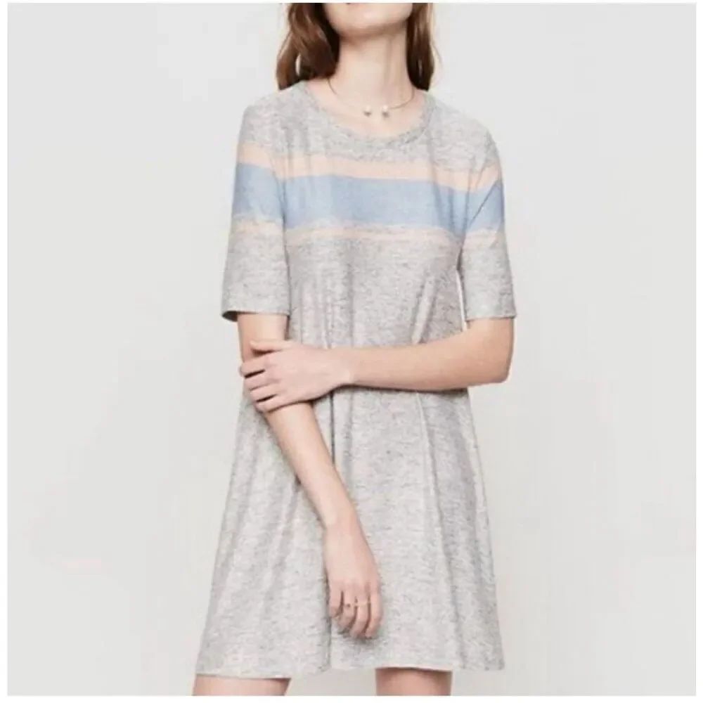 Lou & Grey Gray Striped Short Sleeve Shirt T-shirt Swing Dress Size M